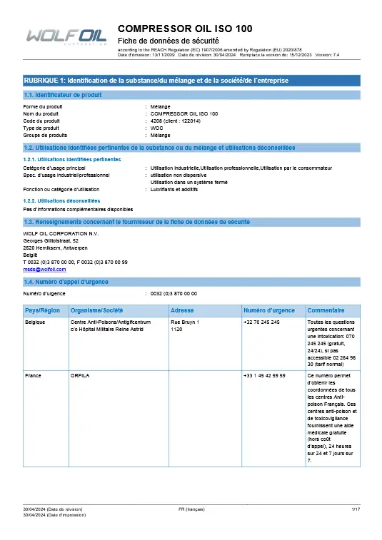 Fiche de sécurité (FDS)