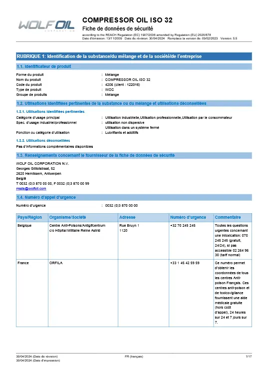 Fiche de sécurité (FDS)